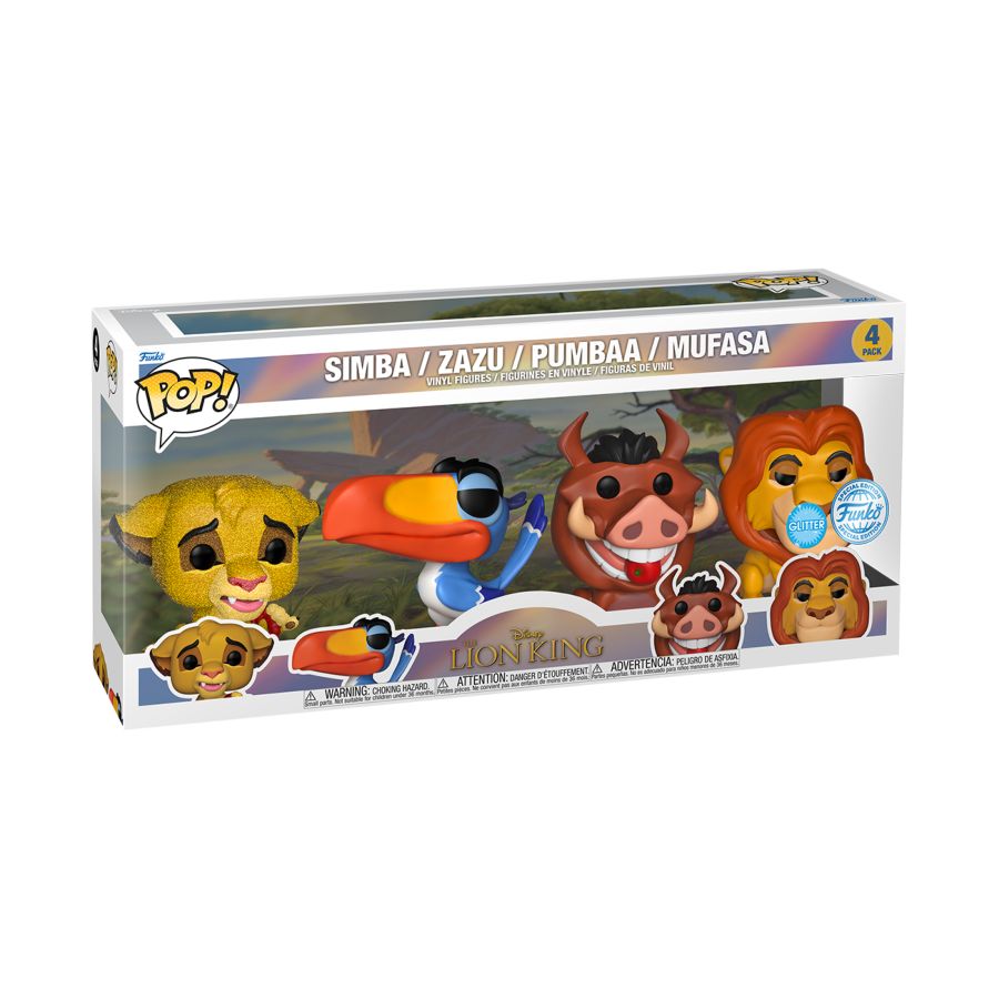 Lion King (1994) - Simba, Zazu, Pumbaa, Mufasa US Exclusive Glitter Pop! 4-Pack [RS]