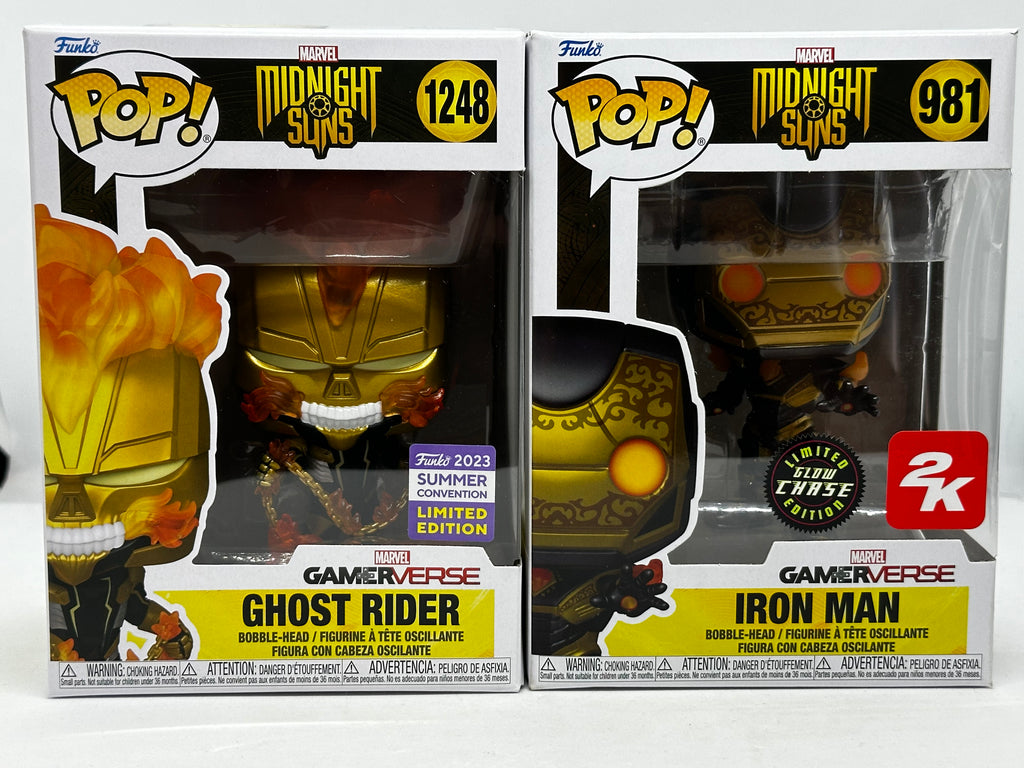 Midnight Suns - Ghost Rider SDCC 2023 Exclusive & Iron Man Glow Chase 2K Exclusive Pop! Vinyl Bundle (Set of 2)
