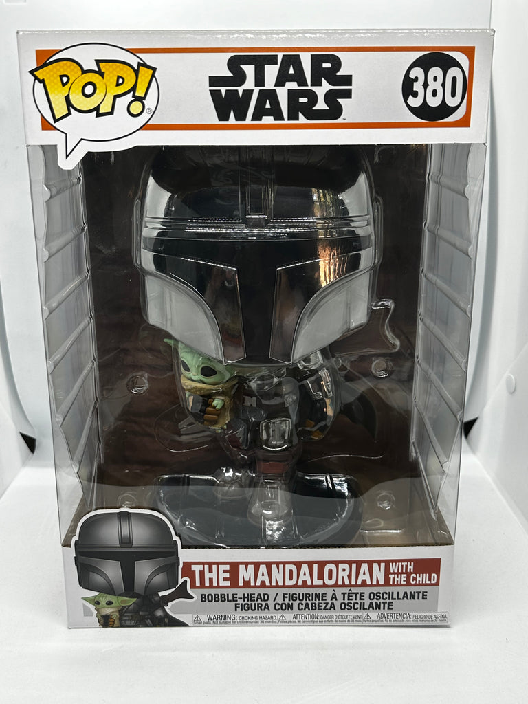 Star Wars: The Mandalorian - Mandalorian with Child Chrome #380 10" Pop! Vinyl