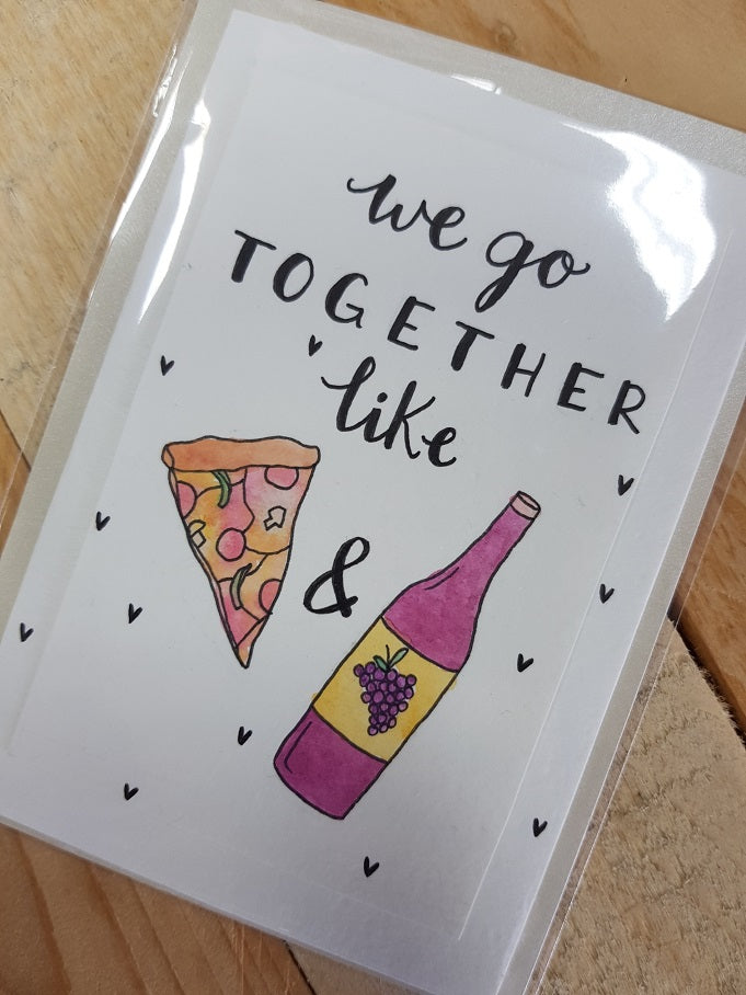That Freckle, Pizza & Wine Hand Drawn Card.