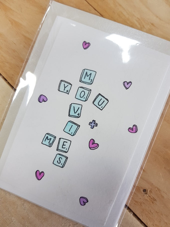 That Freckle, You me Movies scrabble Hand Drawn Card.